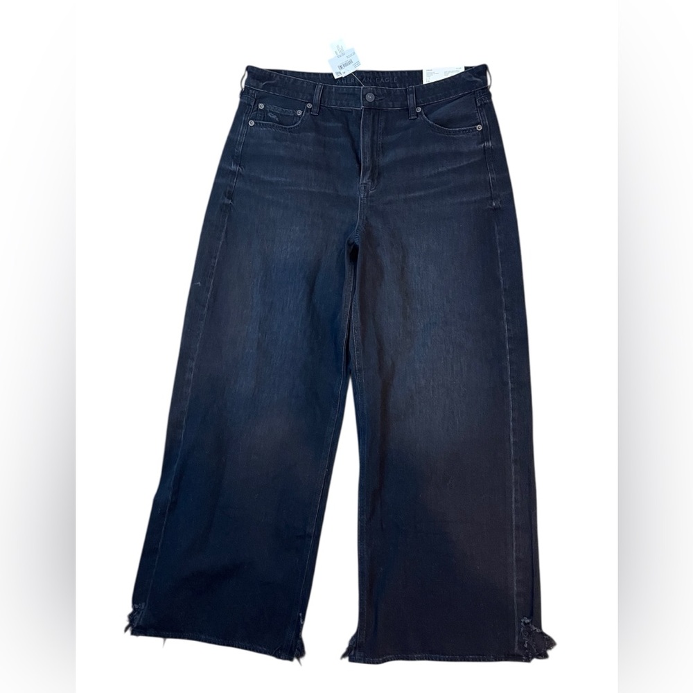 American Eagle super high rise wide leg baggy ankle jeans black size 14 long NWT